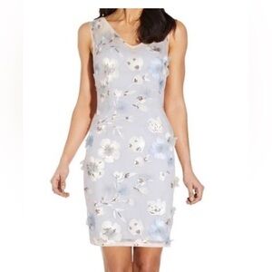 Adrianna Papell Light Blue and White Floral Mini Dress